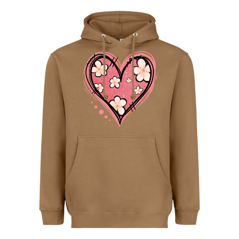 Floral Pink Glitter Heart Heavyweight Hoodie by Jasminsmagicworld | Teevron