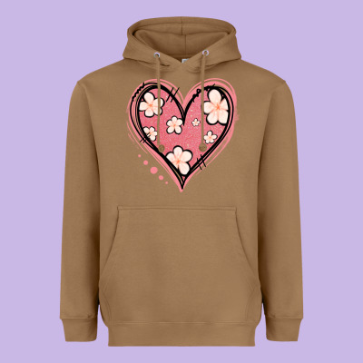 Floral Pink Glitter Heart Heavyweight Hoodie Designed By Jasminsmagicworld