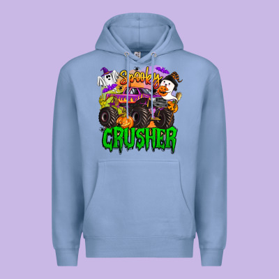 Spooky Crusher Monster Truck Premium Hoodie Designed By Barkaloodesign
