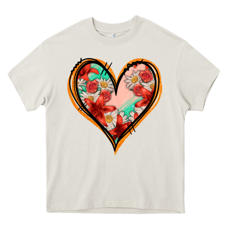 Floral Orange Glitter Heart Heavy Core Tee by Jasminsmagicworld | Teevron