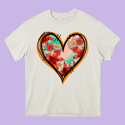Floral Orange Glitter Heart Heavy Core Tee Designed By Jasminsmagicworld