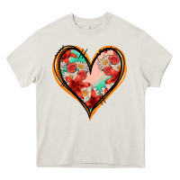 Cream floral orange glitter heart Heavy Core Tee - Jasminsmagicworld