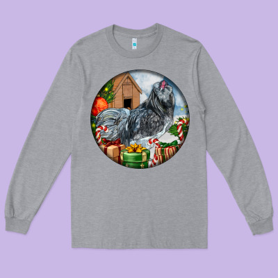 Ameraucana Rooster Christmas Long Sleeve Tee Designed By Lillyallendesigns