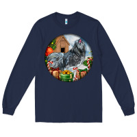 Navy ameraucana rooster christmas Long Sleeve Tee - LillyAllenDesigns