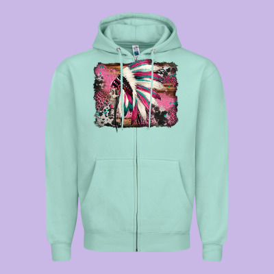 Indian Headdress Valentine's Day Zipper Hoodie Designed By Jasminsmagicworld