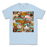 Dusty Blue Western Leopard Farm Animals Seamless Pattern Classic Tee - FaDigitalArtStudio