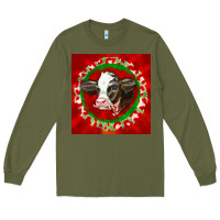 Army Green christmas holstein calf face Long Sleeve Tee - LillyAllenDesigns