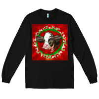 Black christmas holstein calf face Long Sleeve Tee - LillyAllenDesigns