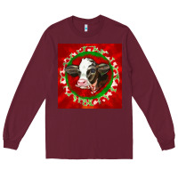 Burgundy christmas holstein calf face Long Sleeve Tee - LillyAllenDesigns