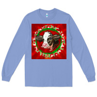 Colony Blue christmas holstein calf face Long Sleeve Tee - LillyAllenDesigns