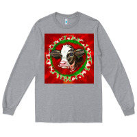 Heather Grey christmas holstein calf face Long Sleeve Tee - LillyAllenDesigns