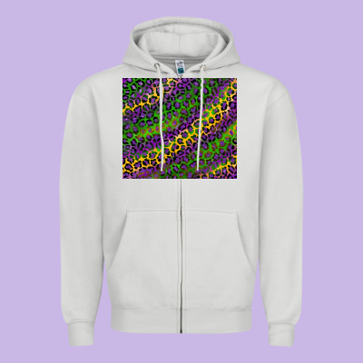 Mardi Gras Leopard Zipper Hoodie Designed By Ranaportraitstore
