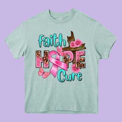 Faith Hope Cure Breast Cancer Heavy Core Tee Designed By Fadigitalartstudio
