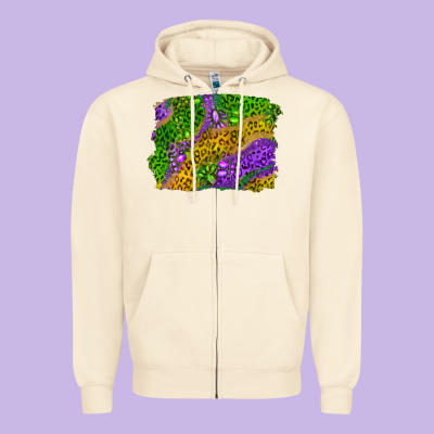 Leopard Gemstone Mardi Gras Zipper Hoodie Designed By Ranaportraitstore