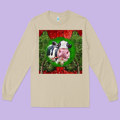 Christmas Holstein Long Sleeve Tee Designed By Lillyallendesigns