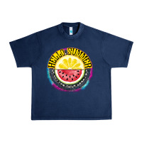 Navy Hello Summer Urban Heavy Tee - CowhideDigitalArt