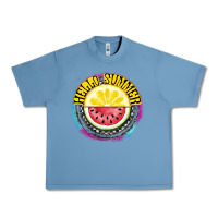 Pebble Blue Hello Summer Urban Heavy Tee - CowhideDigitalArt