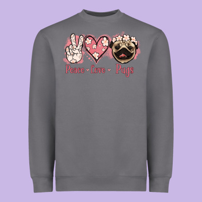 Peace Love Pugs Heavyweight Sweatshirt Designed By Jasminsmagicworld