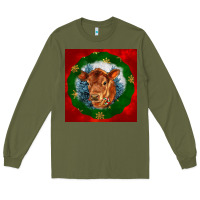Army Green christmas red angus calf head Long Sleeve Tee - LillyAllenDesigns