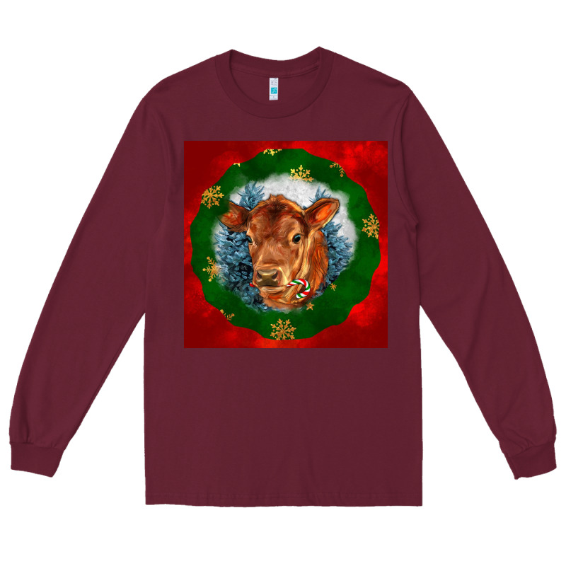 Christmas Red Angus Calf Head Long Sleeve Tee by LillyAllenDesigns | Teevron