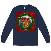 Navy christmas red angus calf head Long Sleeve Tee - LillyAllenDesigns