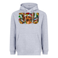 Heather Grey dachshund christmas joy Heavyweight Hoodie - RanaPortraitStore