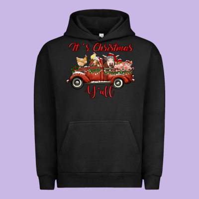 It's Christmas Y'all Truck With Farm Animals Urban Hoodie Designed By Ranaportraitstore