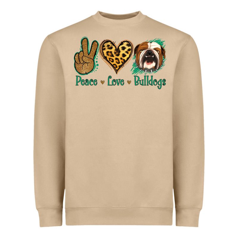 Peace Love Bulldog Heavyweight Sweatshirt by Jasminsmagicworld | Teevron