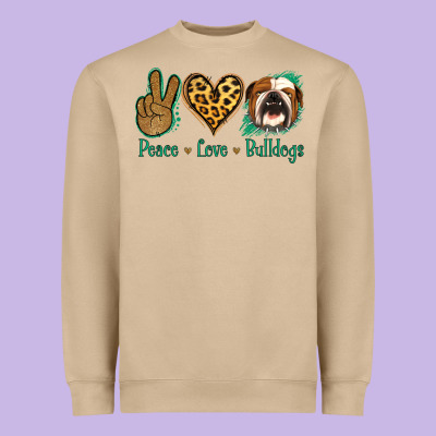 Peace Love Bulldog Heavyweight Sweatshirt Designed By Jasminsmagicworld