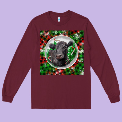 Christmas Black Angus Cow Long Sleeve Tee Designed By Lillyallendesigns