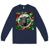 Navy christmas black angus cow Long Sleeve Tee - LillyAllenDesigns