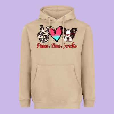 Peace Love Frenchie Heavyweight Hoodie Designed By Jasminsmagicworld