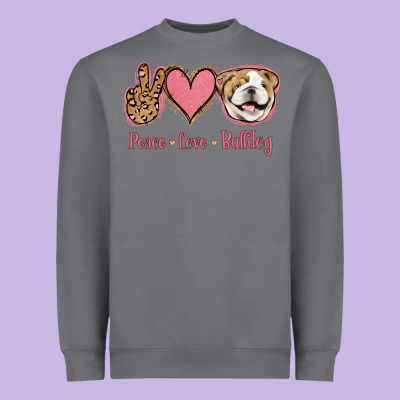 Peace Love Bulldog Heavyweight Sweatshirt Designed By Jasminsmagicworld