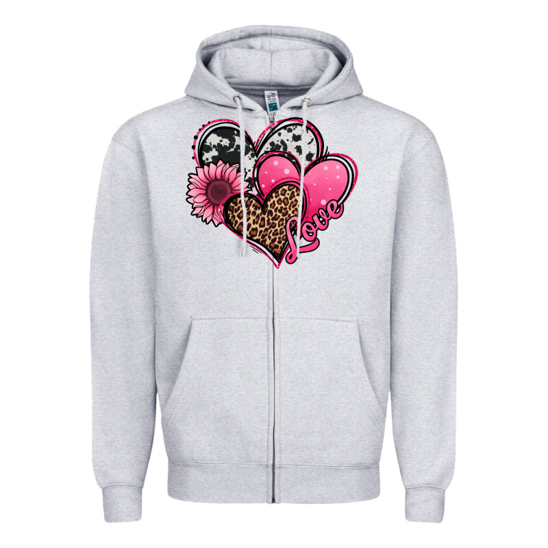 Valentines Day Western Hearts And Sunflower Zipper Hoodie by Jasminsmagicworld | Teevron