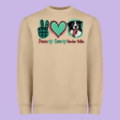 Peace Love Border Collie Heavyweight Sweatshirt Designed By Jasminsmagicworld