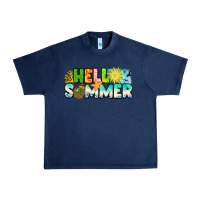 Navy Hello Summer Urban Heavy Tee - CowhideDigitalArt