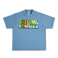 Pebble Blue Hello Summer Urban Heavy Tee - CowhideDigitalArt
