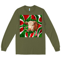 Army Green christmas hereford cow face Long Sleeve Tee - LillyAllenDesigns