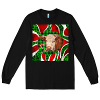 Black christmas hereford cow face Long Sleeve Tee - LillyAllenDesigns