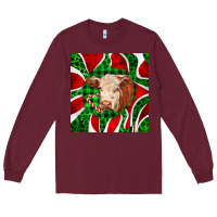 Burgundy christmas hereford cow face Long Sleeve Tee - LillyAllenDesigns