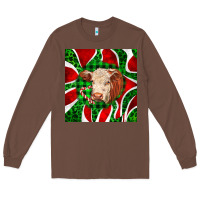 Chestnut christmas hereford cow face Long Sleeve Tee - LillyAllenDesigns