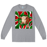 Heather Grey christmas hereford cow face Long Sleeve Tee - LillyAllenDesigns