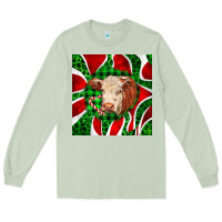 Matcha christmas hereford cow face Long Sleeve Tee - LillyAllenDesigns