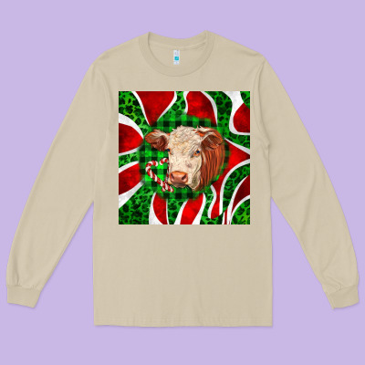 Christmas Hereford Cow Face Long Sleeve Tee Designed By Lillyallendesigns
