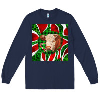 Navy christmas hereford cow face Long Sleeve Tee - LillyAllenDesigns