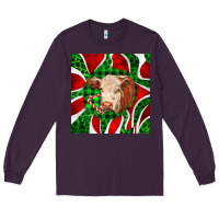 Plum christmas hereford cow face Long Sleeve Tee - LillyAllenDesigns