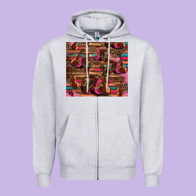 Valentines Day Violin And Cowboy Boots Country Music Zipper Hoodie Designed By Jasminsmagicworld