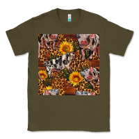 Army Green Western Spotted Pig With Sunflowers Seamless Classic Tee - FaDigitalArtStudio