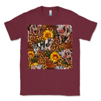 Burgundy Western Spotted Pig With Sunflowers Seamless Classic Tee - FaDigitalArtStudio