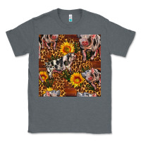 Charcoal Heather Western Spotted Pig With Sunflowers Seamless Classic Tee - FaDigitalArtStudio